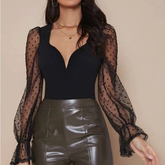 SHEIN Tops - Elegant Black Sheer Sleeve Top